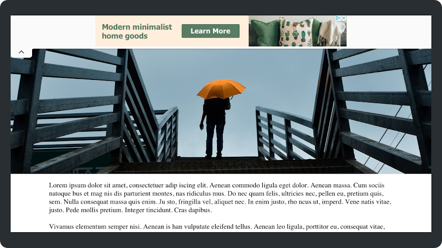 Example of an open top anchor ad on desktop