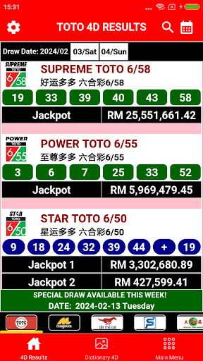 Screenshot Toto Results 4D Malaysia Live