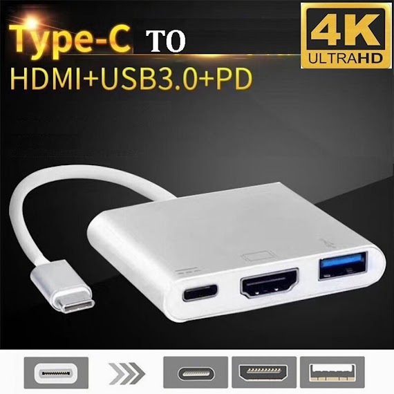 Hub Chuyển Đổi Usb 3.1 Type C Sang Pd Usb - C 4K * 2K 1080P Hdmi Usb3.0 Usb 3.0 3 Trong 1 Thích Hợp Cho Macbook