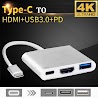 Hub Chuyển Đổi Usb 3.1 Type C Sang Pd Usb - C 4K * 2K 1080P Hdmi Usb3.0 Usb 3.0 3 Trong 1 Thích Hợp Cho Macbook