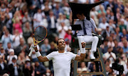 Rafael Nadal of Spain celebrates winning match point against Francisco Cerundolo of Argentina in their first round match on day two of The Championships Wimbledon 2022 at the All England Lawn Tennis and Croquet Club on June 28 2022.