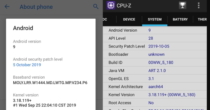 Most of time, Android will not display your Kernel architecture (left); on apps like CPU-Z (right) you can check it right away