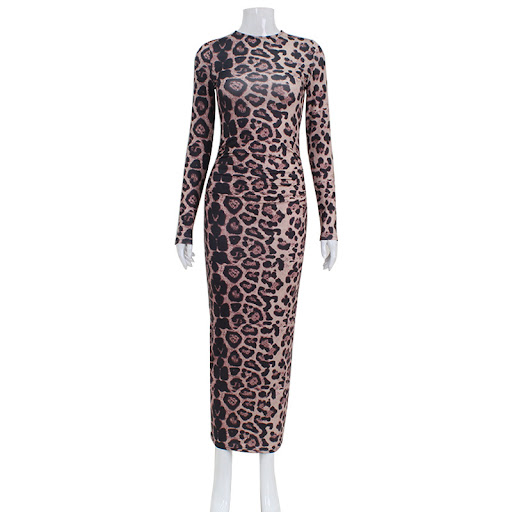 Title 10, Womens Round Neck Long Sleeved Leopard Print D...