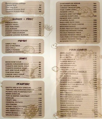 Taste Hub menu 