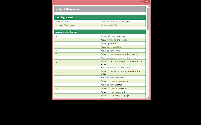 vi Quick Reference chrome extension