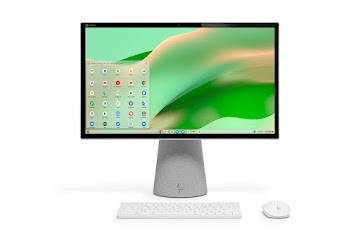 A straightforward view of the HP Chromebase 21.5 inch All-in-One Desktop displaying the home screen.