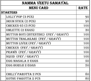 Namma Veetu Samayal menu 