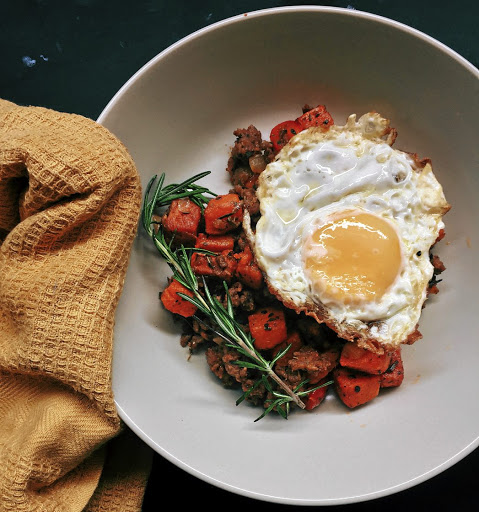 Sweet Potato and Ground Beef Hash.