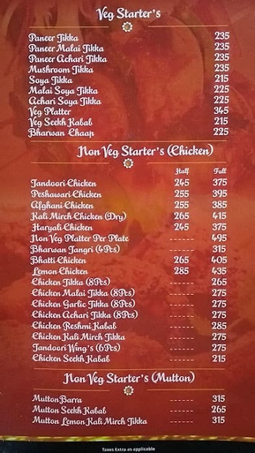 Royal Punjab menu 