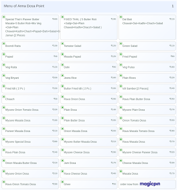Anna Dosa Point menu 