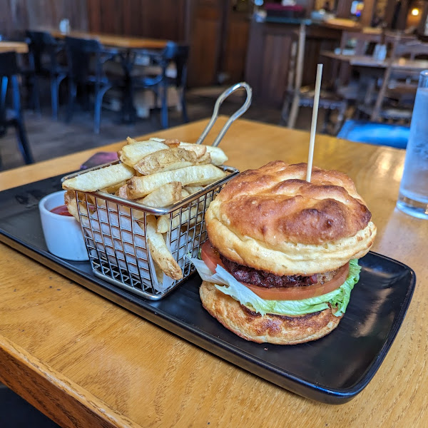 GF burger and fries.