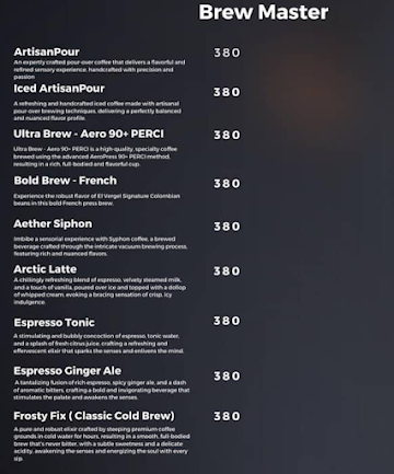 One World - The Coffee Studio menu 