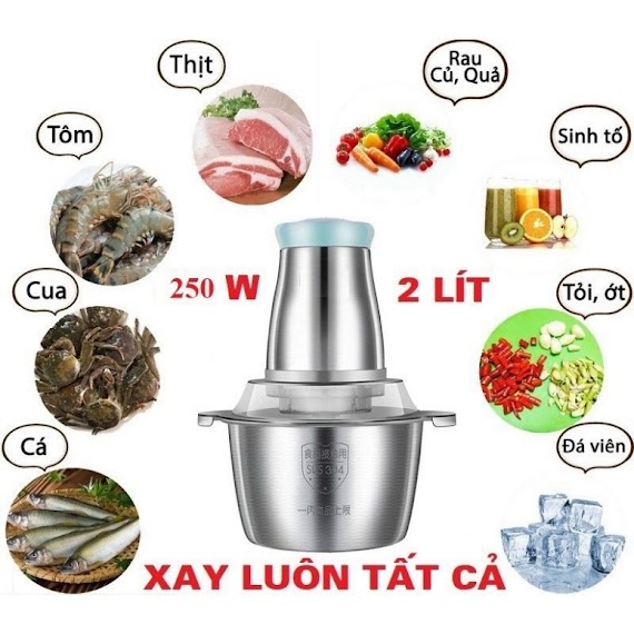 Máy Xay Thịt, Máy Xay Đa Năng, Công Suất 250W, Cối Inox304, 4 Lưỡi Dao Sắc Bén