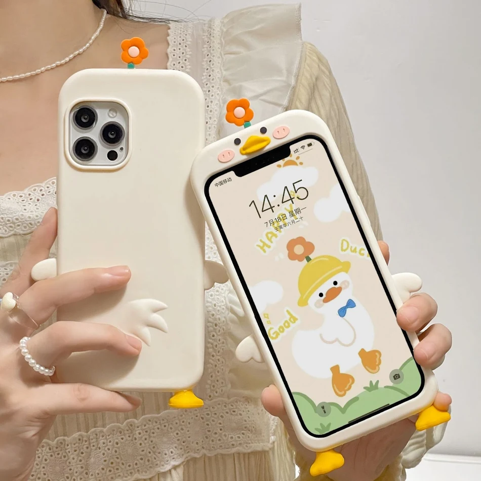 Creative Stereo Cute Flower Duck Phone Case Cartoon Soft Shell. Protect your phone with this adorable, fun, and stylish 