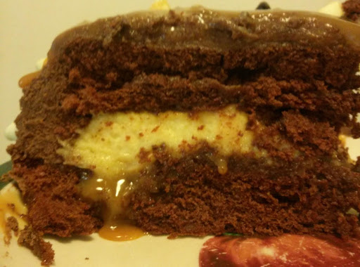 Chocolate cake ..  cheese cake..  ooey gooey caramel.. Heavenly!