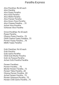 Indian Paratha Express menu 1