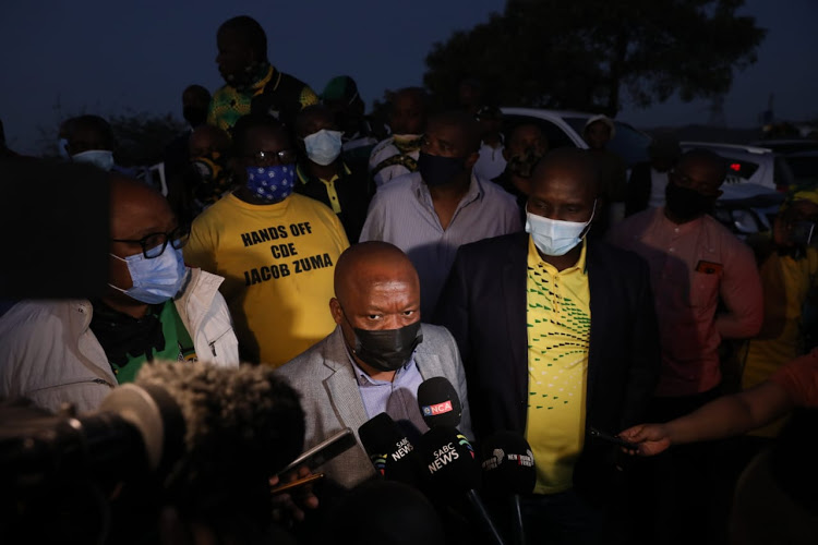 KwaZulu Natal Premier Sihle Zikalala and provincial secretary Mdumiseni Ntuli briefs the media after their meeting with former president Jacob Zuma at Nkandla.