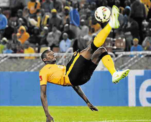 BACKFLIP: Eric Mathoho of Kaizer Chiefs shows some acrobatic athleticism during the Absa Premiership match between Chiefs and AmaZulu at the Peter Mokaba Stadium last night GALLO IMAGES