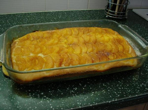 Peach Kuchen with Cinnamon Sugar Topping.