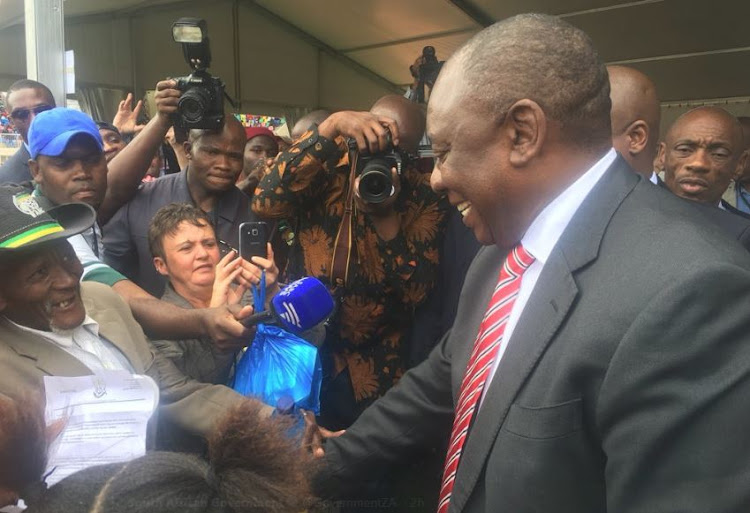 President Cyril Ramaphosa taking the time to meet and greet the elderly and children here at the stadium.