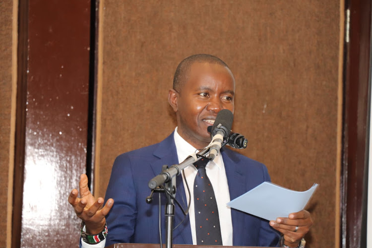 ICT CS Joe Mucheru speaks during the strategic plan validation workshop on October 27, 2021/ CHARLENE MALWA