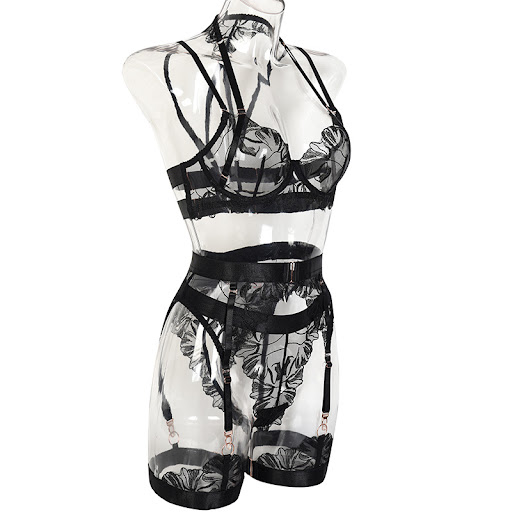Title 6, Complex Craft Halter Sheer Mesh Embroidered Und...