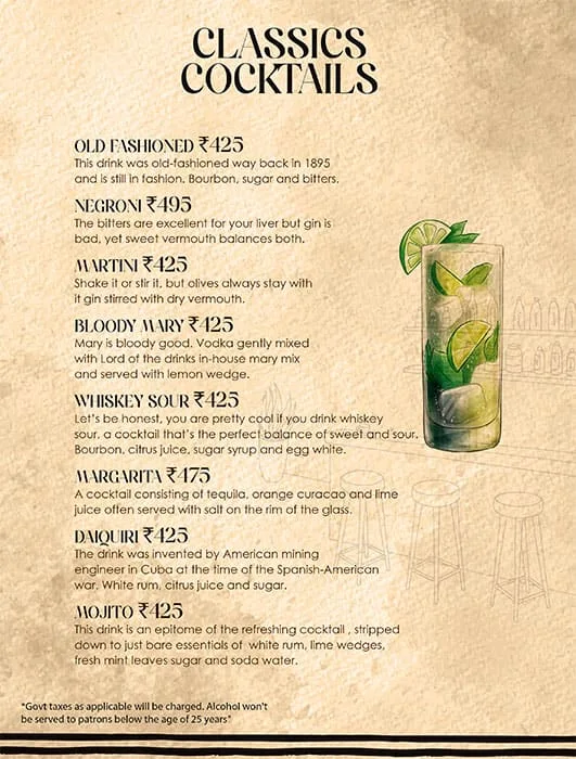 Lord Of The Drinks menu 