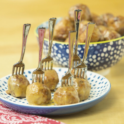 French Onion Crock Pot Meatballs on plate and in bowl