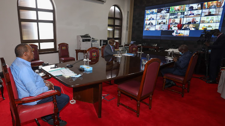 President Uhuru Kenyatta during the 5th virtual meeting of the Bureau of the Assembly of the African Union (AU).