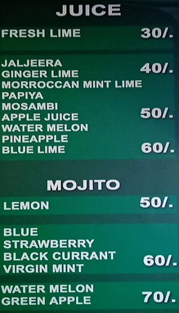 Lassi Shop menu 