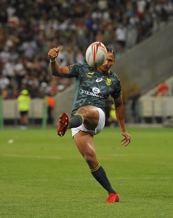 Justin Geduld of South Africa converts during day 1 of the 2017 HSBC Cape Town Sevens match between South Africa and Kenya at Cape Town Stadium on December 09, 2017 in Cape Town.