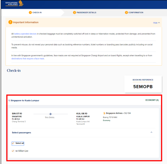 online check-in with singapore airlines