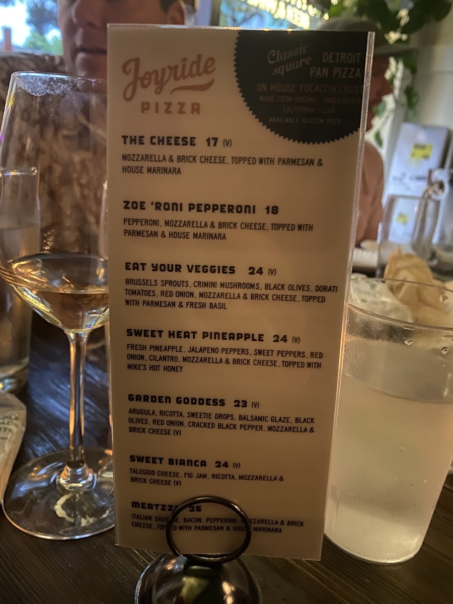 Joyride Pizza, Lowside gluten-free menu