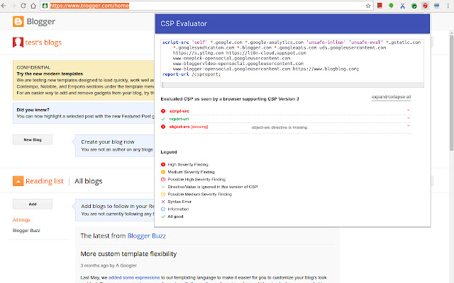 CSP Evaluator chrome extension