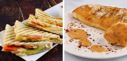 Veg Cheese Grilled Sandwich With Garlic Bread & Cheese Combo