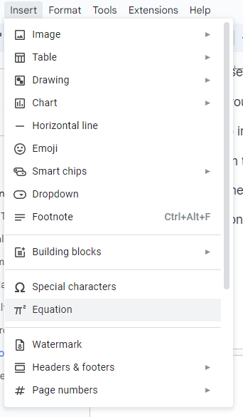 insert tab google docs view