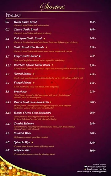 Doorbeen Restaurant menu 