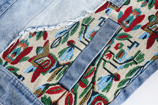 Title 12, Mens Denim Jacket with Stitching Embroidery an...