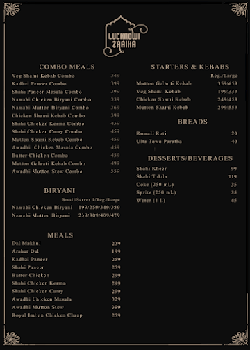 Lucknowi Zaaika menu 