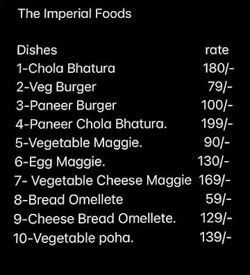 The Imperial Food menu 