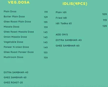The Dosa Hut menu 
