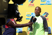 Lyle Lakay of Mamelodi Sundowns speaks to the media. 