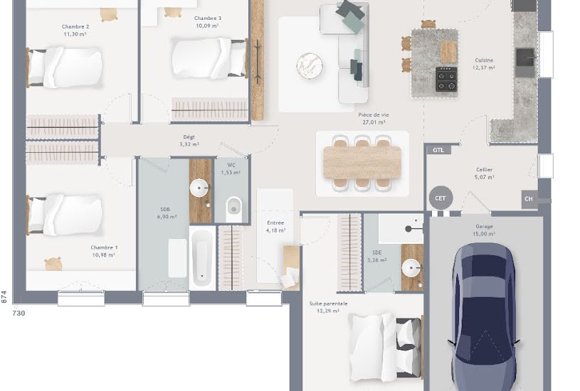  Vente Terrain + Maison - Terrain : 957m² - Maison : 105m² à Le Meux (60880) 