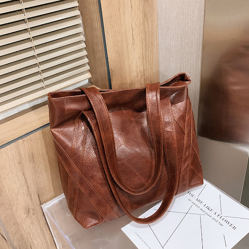 Title 8, Retro Tote Bag Fashion PU Stitching Shoulder Ba...