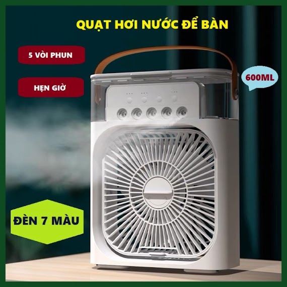 Quạt Điều Hòa Phun Sương 2023 - Quạt Điều Hoà Mini Phun Sương Hẹn Giờ Kèm Đèn Led Chiếu Sáng 7 Màu