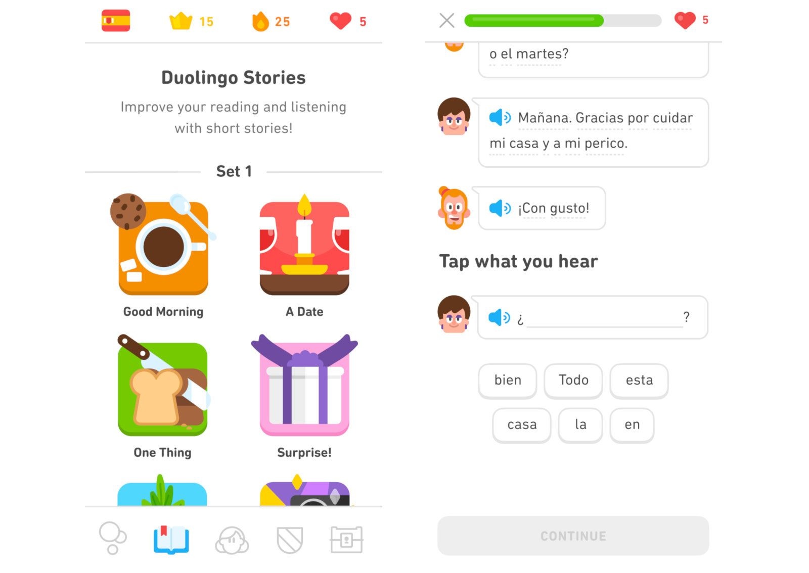 DuoLingo app screenshots.