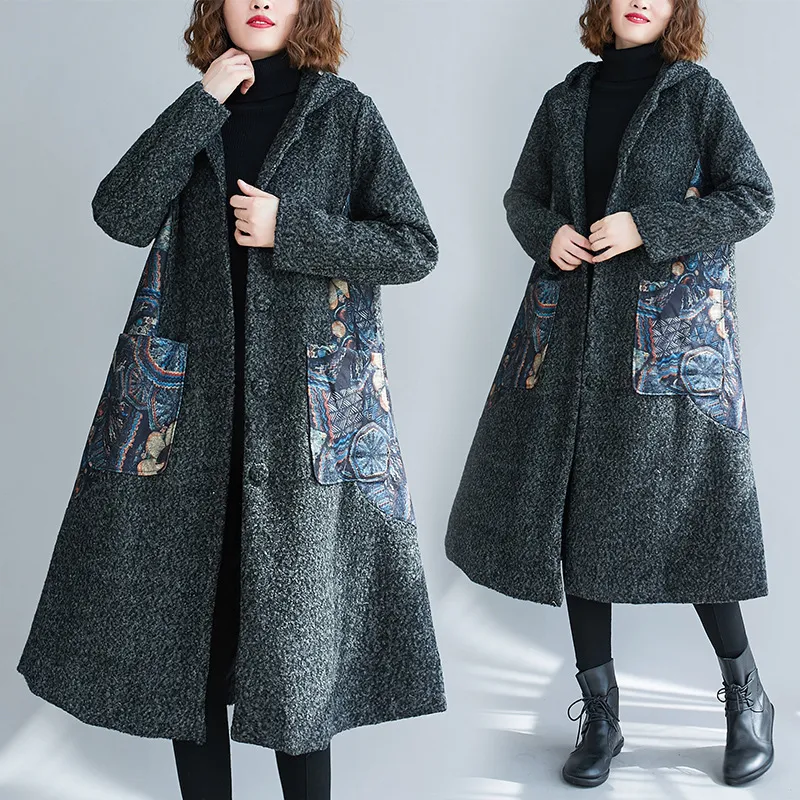 Title 4, Manteau épais à capuche en laine imprimée et pa...