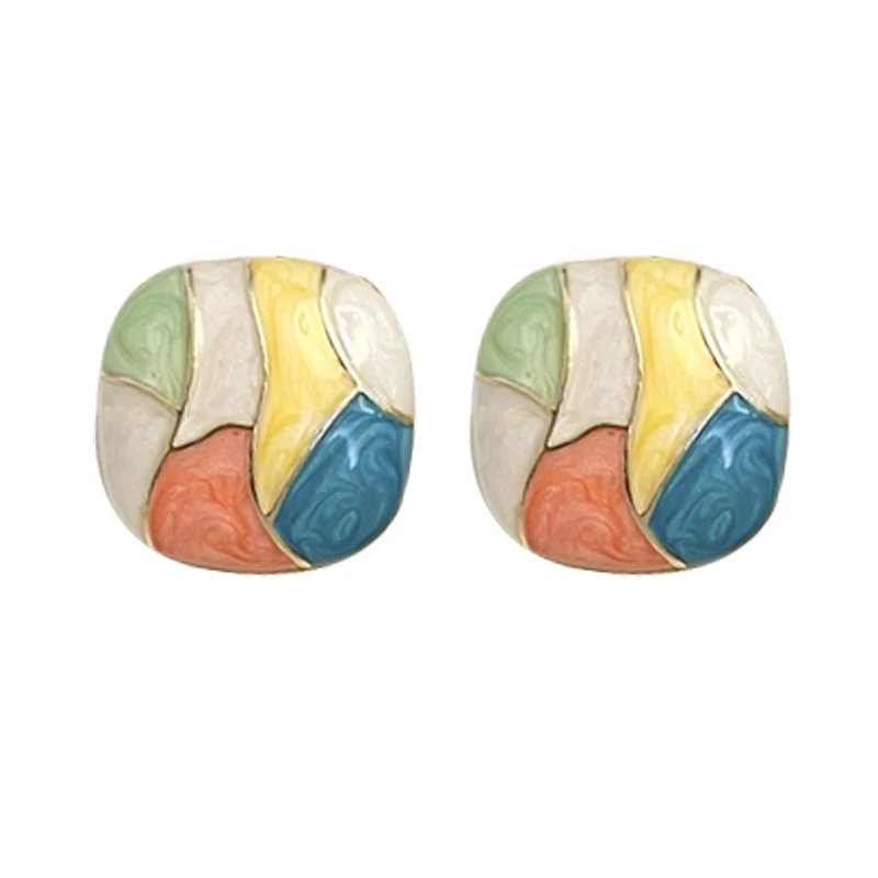Brincos de botão em prata agulha estilo pintura a óleo com cores contrastantes retrô, um toque vintage para seu visual.
