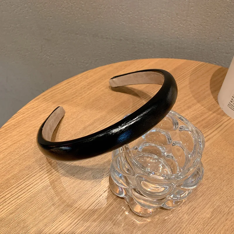 Retro Satijnen Hoofdband met Spons, Effen Kleur, Franse Stijl, Eenvoudig en Breed, Haaraccessoires voor Dames