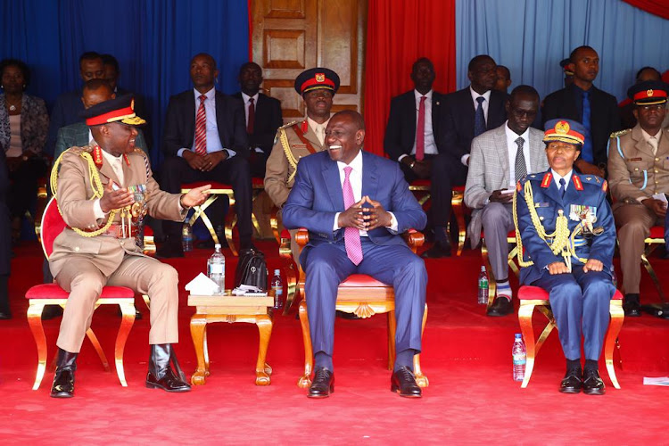 President William Ruto presides over Cadet commissioning parade at the military academy in Lanet, Nakuru on March 10, 2023.